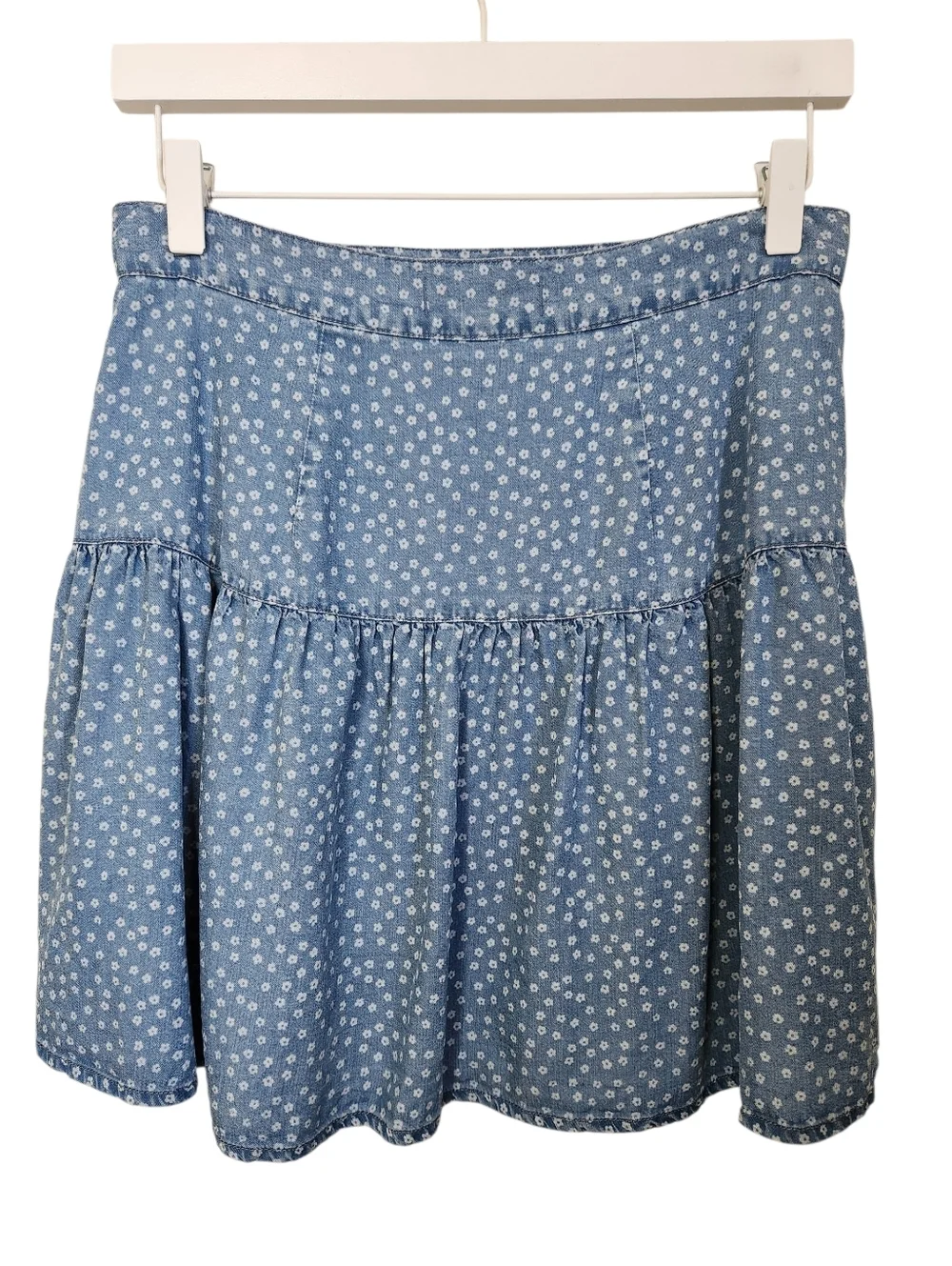 Madewell Shirred Wrap Mini Skirt in Indigo Daisies Sz 4 Ditsy Floral